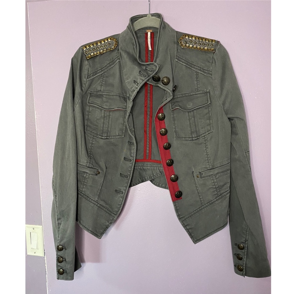 Free people denim military jacket size small new